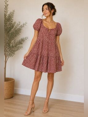 NWT LACAUSA Playa Crinkly Organic Cotton Mini Dress in Cocoa Mushroom Size Small